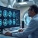 Doctor analyzing AI-powered disease detection results on medical imaging screen in modern hospital setting.