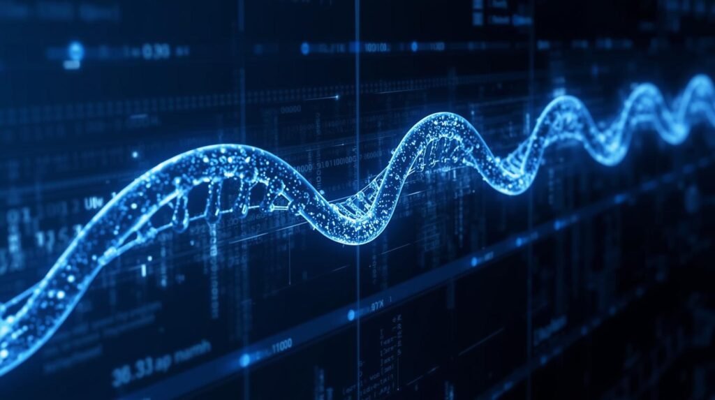 Genomic data represented through DNA sequences and digital bioinformatics analysis