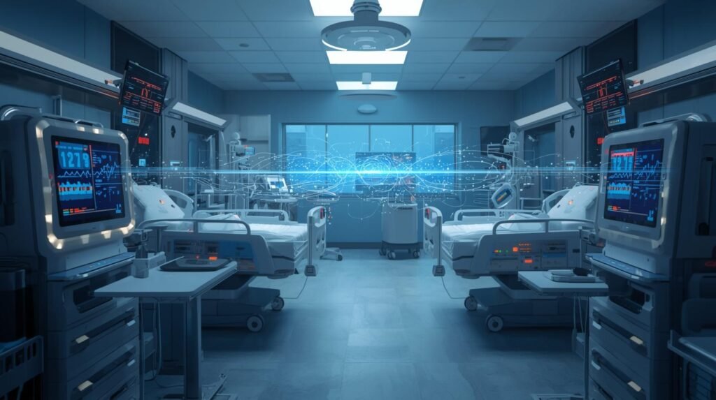 IoMT devices collecting and transmitting patient health data