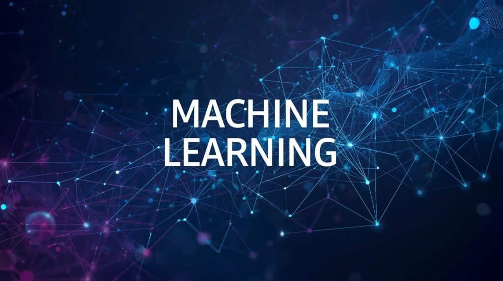Machine learning concept illustrated with interconnected data nodes and neural network visualization