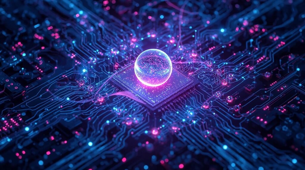 Quantum computing concept illustrating qubits and advanced computational processing