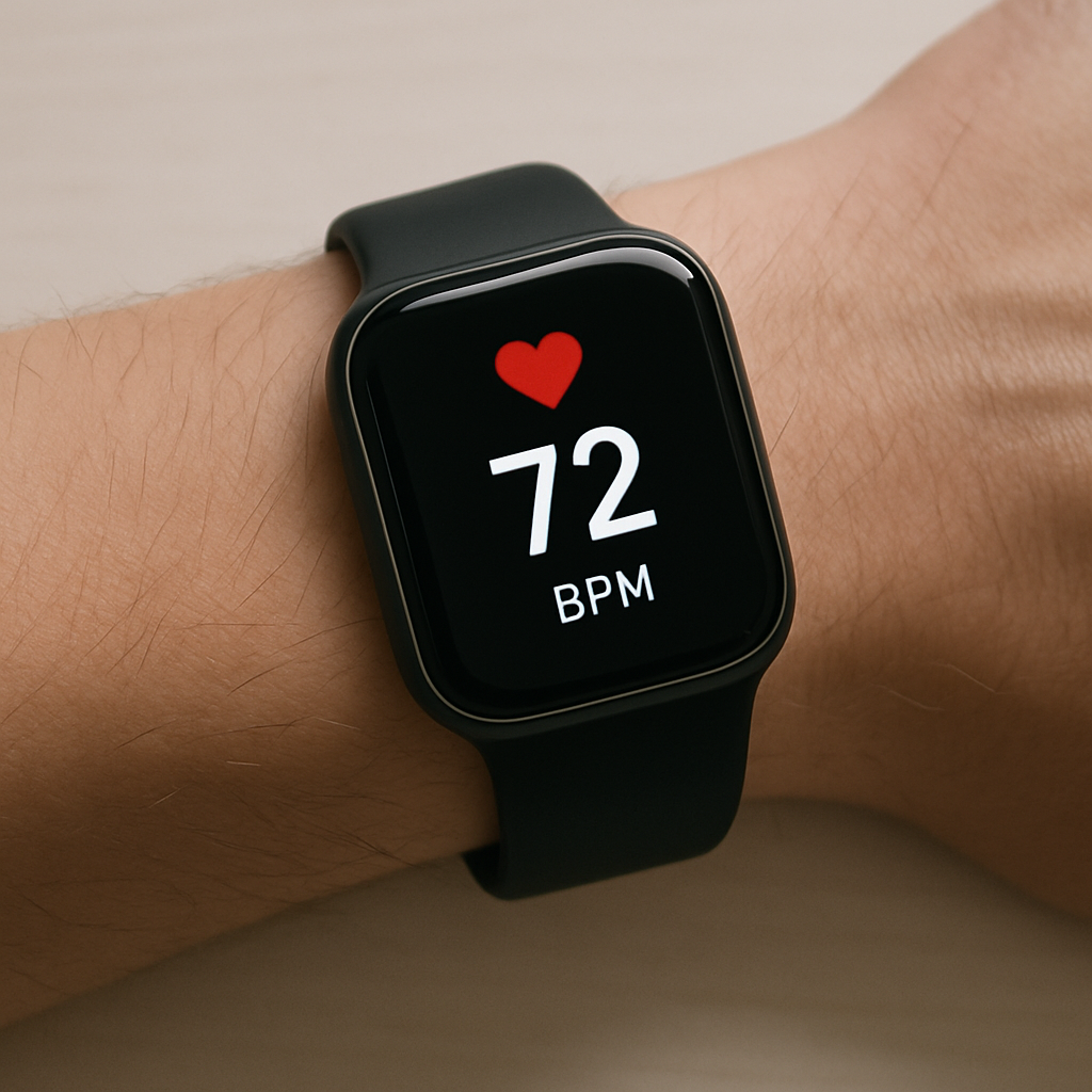 Smartwatch measuring heart rate to monitor cardiovascular health and fitness