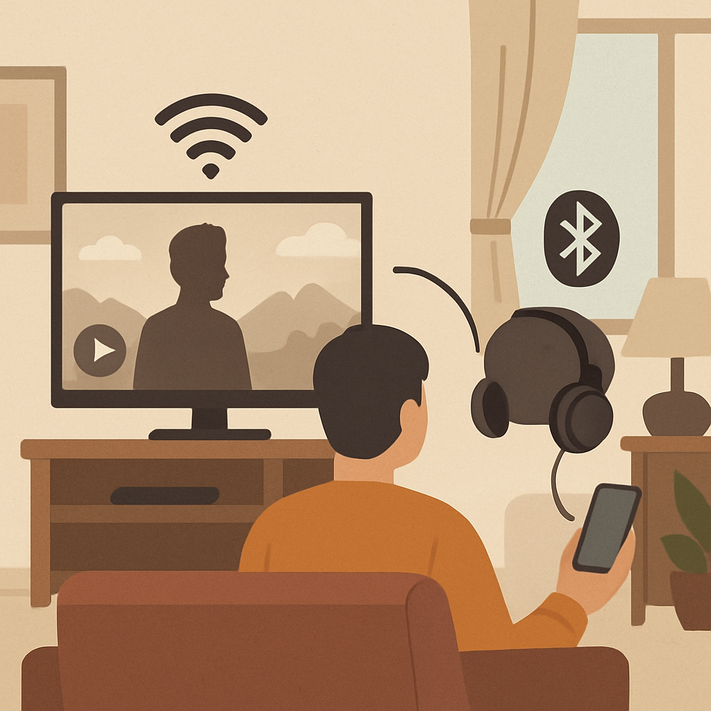 Illustration comparing Wi-Fi and Bluetooth connections between smart devices in a home environment