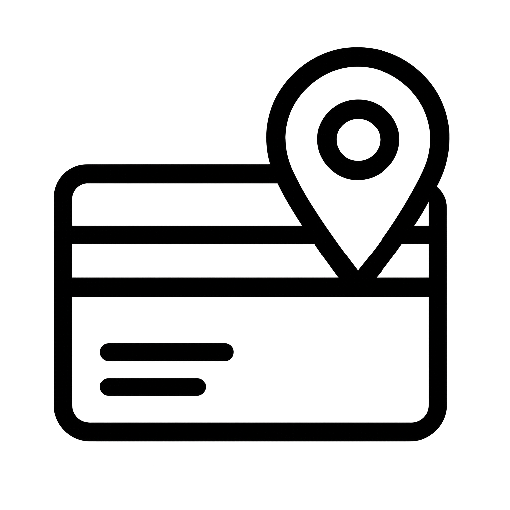 Banking card with location pin icon representing AI fraud detection and transaction monitoring in financial services