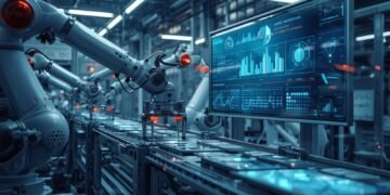 AI in manufacturing quality using computer vision and analytics to detect defects on a production line.