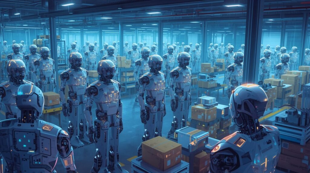 Autonomous robot fleet working together without human intervention.