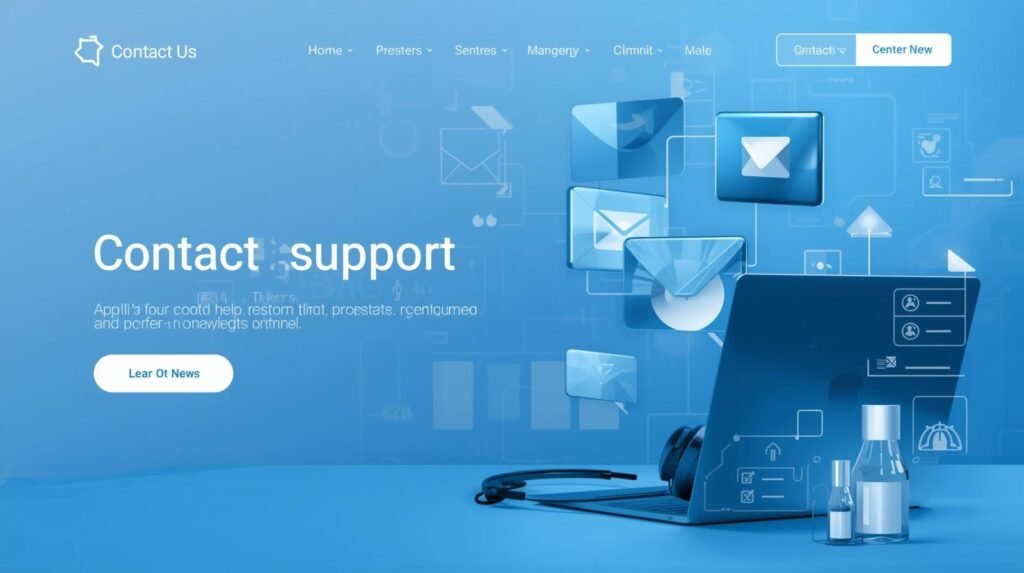 Modern contact us design showing digital communication icons, email symbol, and customer support interface representing professional support and quick response