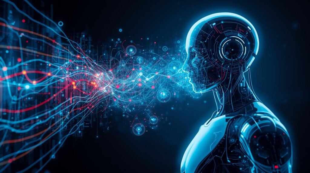 Digital twin for robots showing a real robot synchronized with its virtual replica.