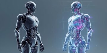 Digital twin for robots showing a real robot synchronized with its virtual replica.