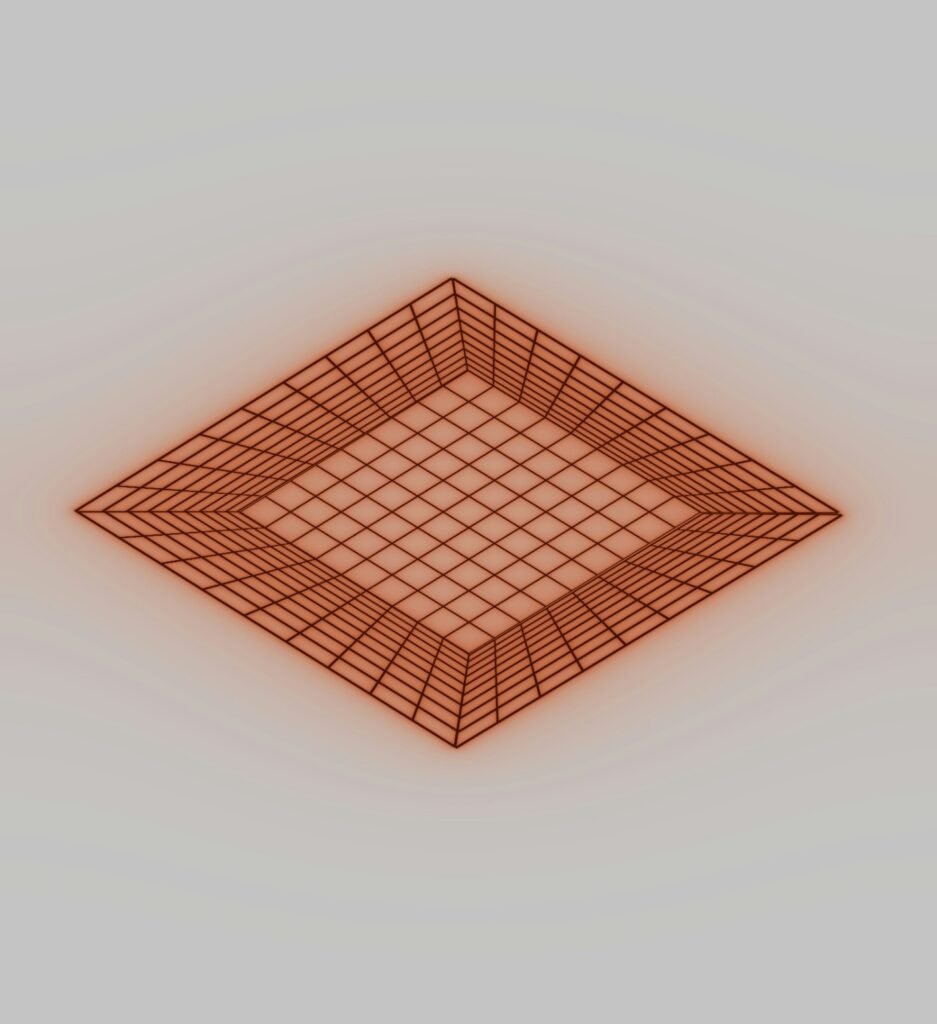 Geometric grid surface illustration with a raised lattice structure, symbolizing fault-tolerant quantum computing and structured error correction architecture.