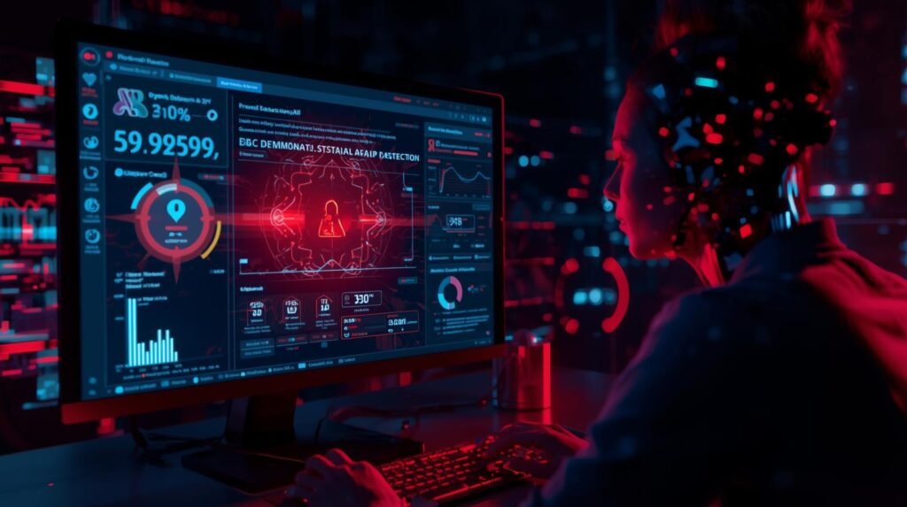 Fraud detection AI system flagging suspicious banking transaction in real time.