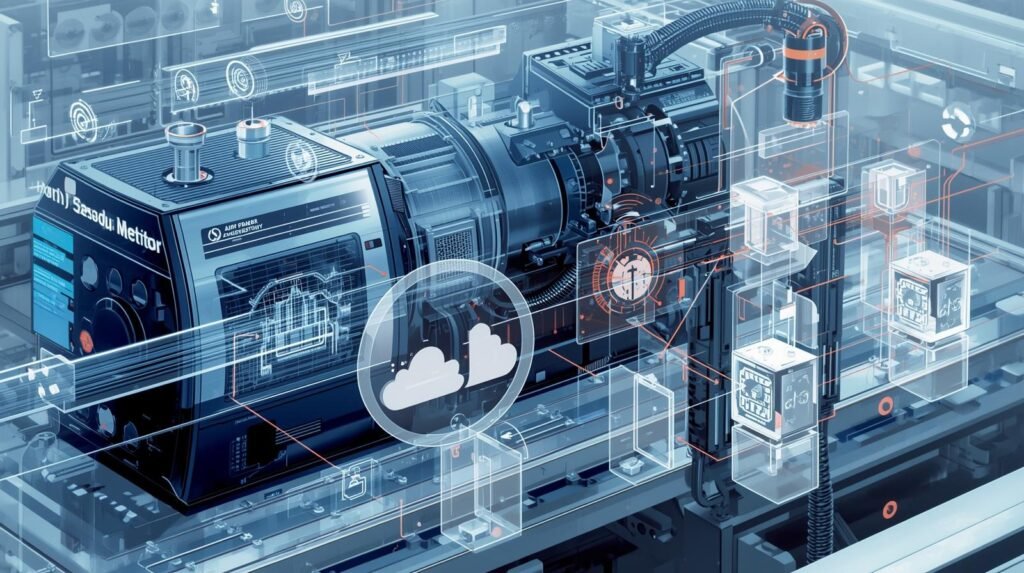 IoT-enabled maintenance system with connected sensors monitoring machinery.