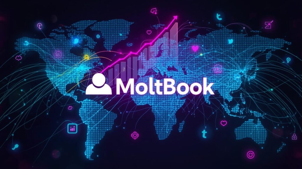 visualization showing increasing MoltBook User Growth and online engagement.