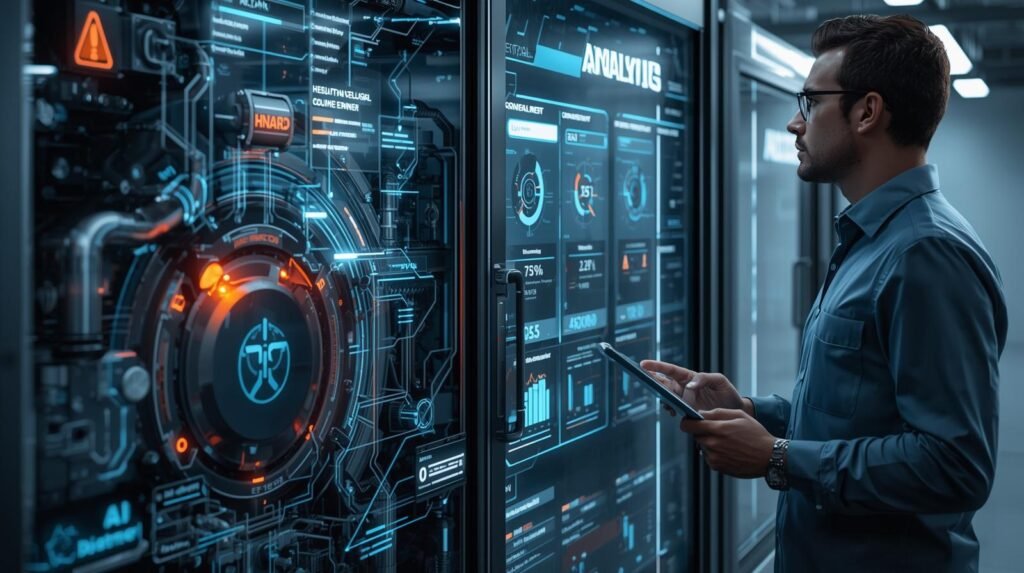 Predictive maintenance AI detecting equipment issues before failure in manufacturing.