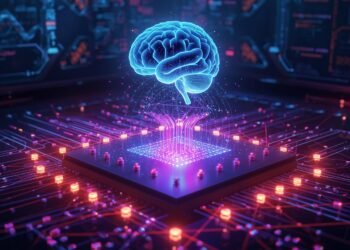 Quantum AI simulation visual showing glowing qubits and neural networks modeling complex systems beyond classical computing