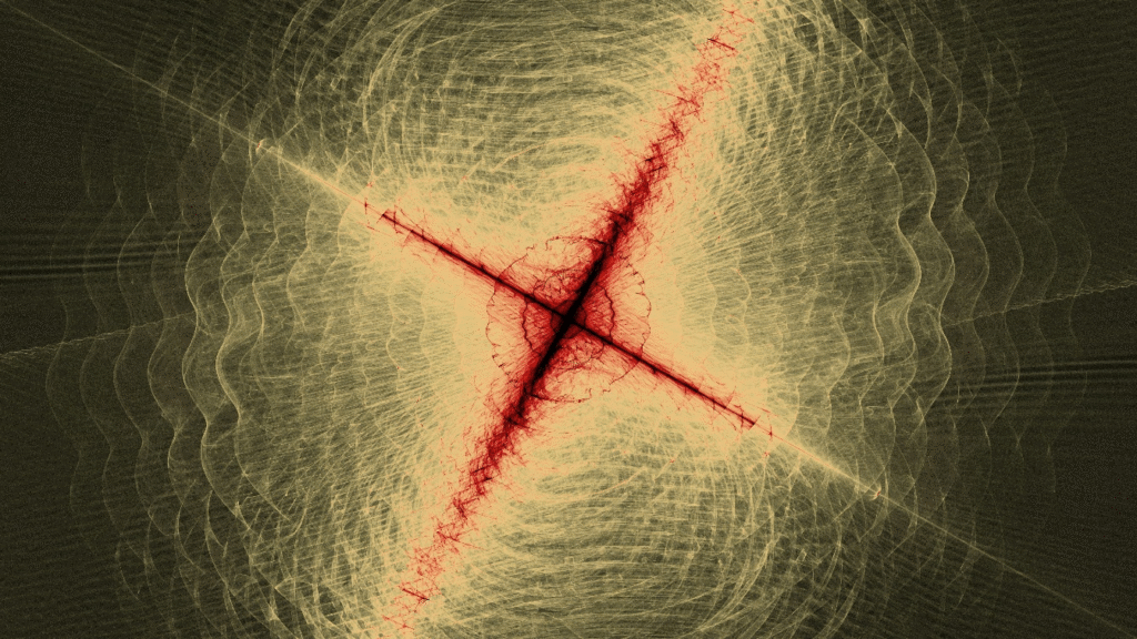 Abstract visualization of quantum error correction showing a glowing central node with intersecting red fault lines surrounded by symmetrical wave patterns representing quantum noise and stabilization.