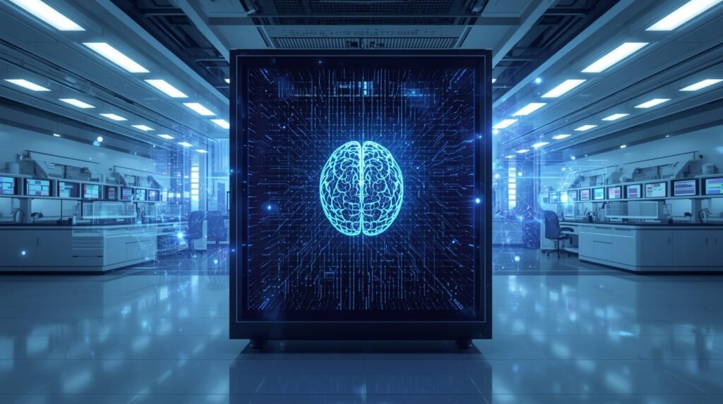 Quantum machine learning visual showing AI neural networks powered by quantum computing