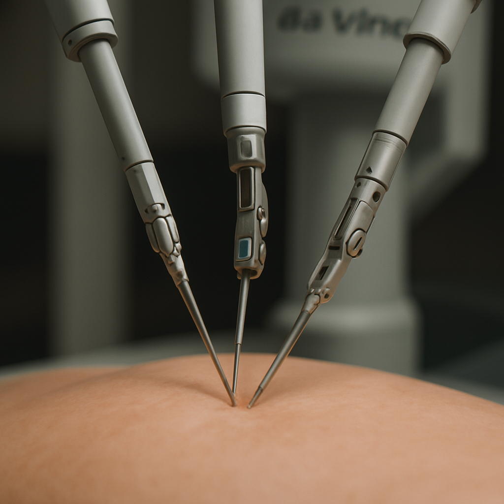 Robotic surgical arms performing minimally invasive procedure, showcasing healthcare robotics innovation in the United States.