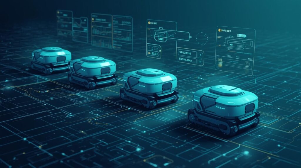 Robot fleet management system monitoring and coordinating multiple autonomous robots from a central dashboard.