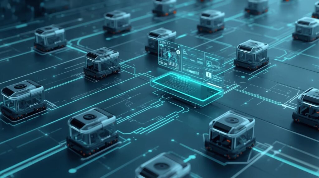 Robot fleet management system monitoring and coordinating multiple autonomous robots from a central dashboard.