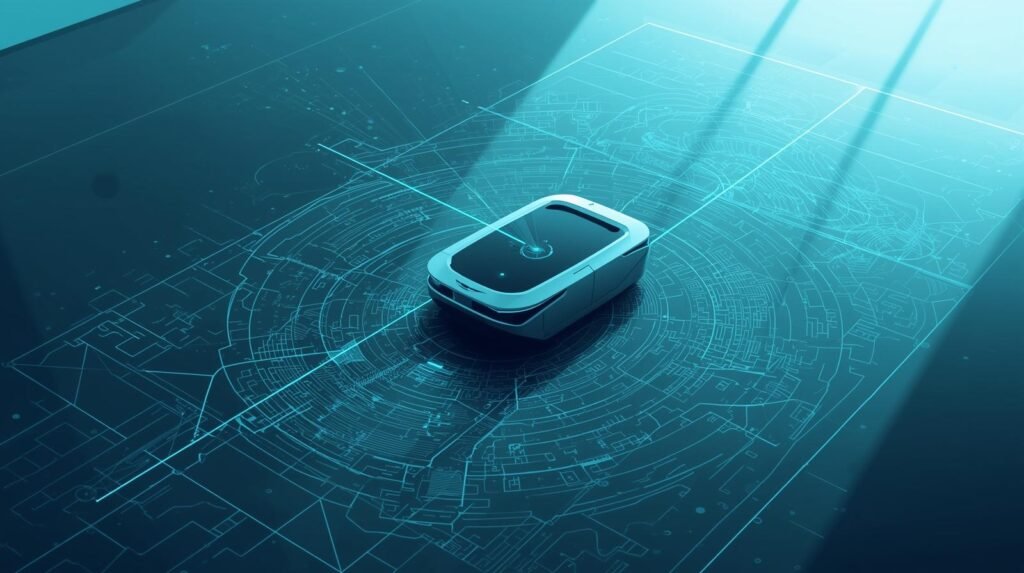 SLAM technology showing a robot mapping its environment while tracking its location in real time.