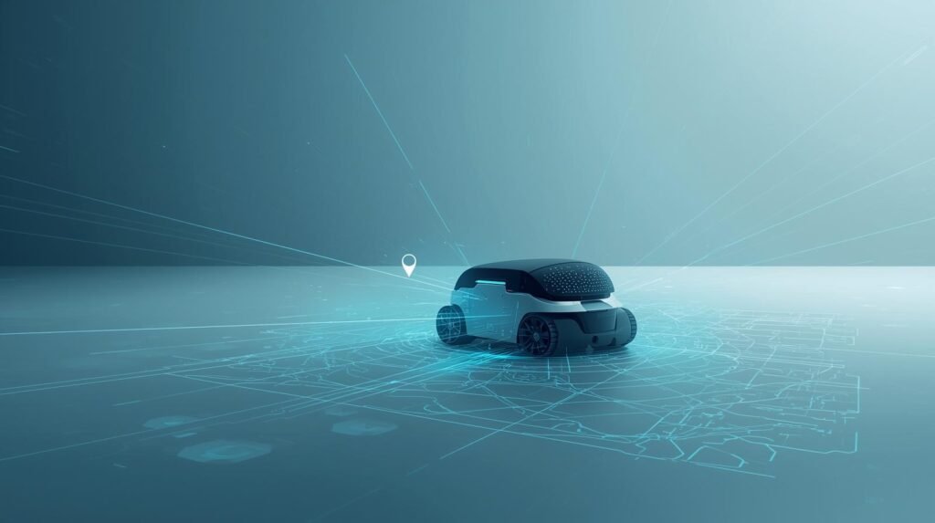 SLAM technology showing a robot mapping its environment while tracking its location in real time.