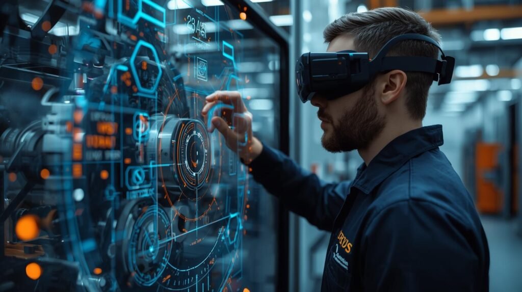 Smart maintenance system using AI and augmented reality to inspect industrial equipment.