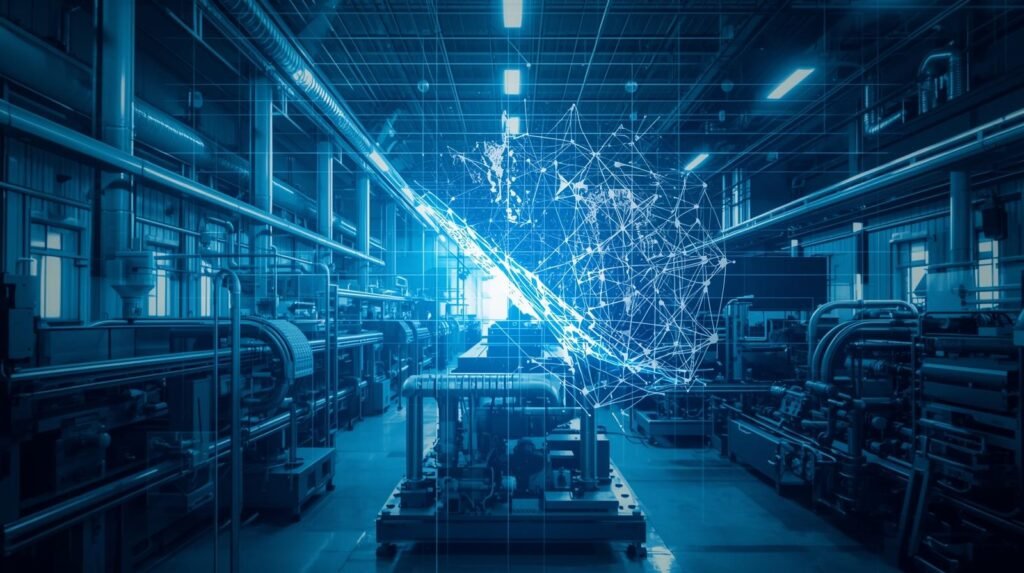 Virtual representation showing a real-world system converted into a digital model using AI and data.