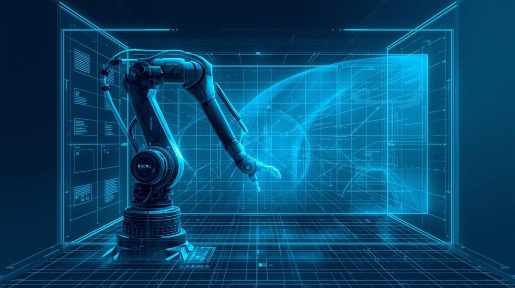 Virtual robot testing using a digital simulation environment to validate robotic performance.