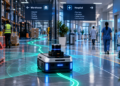 AMR Navigation showing an autonomous mobile robot using LiDAR, sensors and dynamic route planning to navigate warehouse and hospital environments