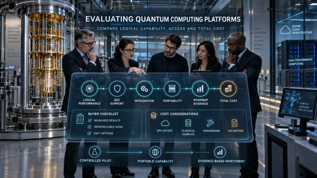 Enterprise technology leaders evaluating quantum platforms based on logical performance, error-correction support, integration, portability, roadmap evidence, and total cost.