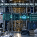 Quantum error correction facility transforming noisy physical qubit signals into a protected logical qubit through syndrome measurement and real-time decoding.
