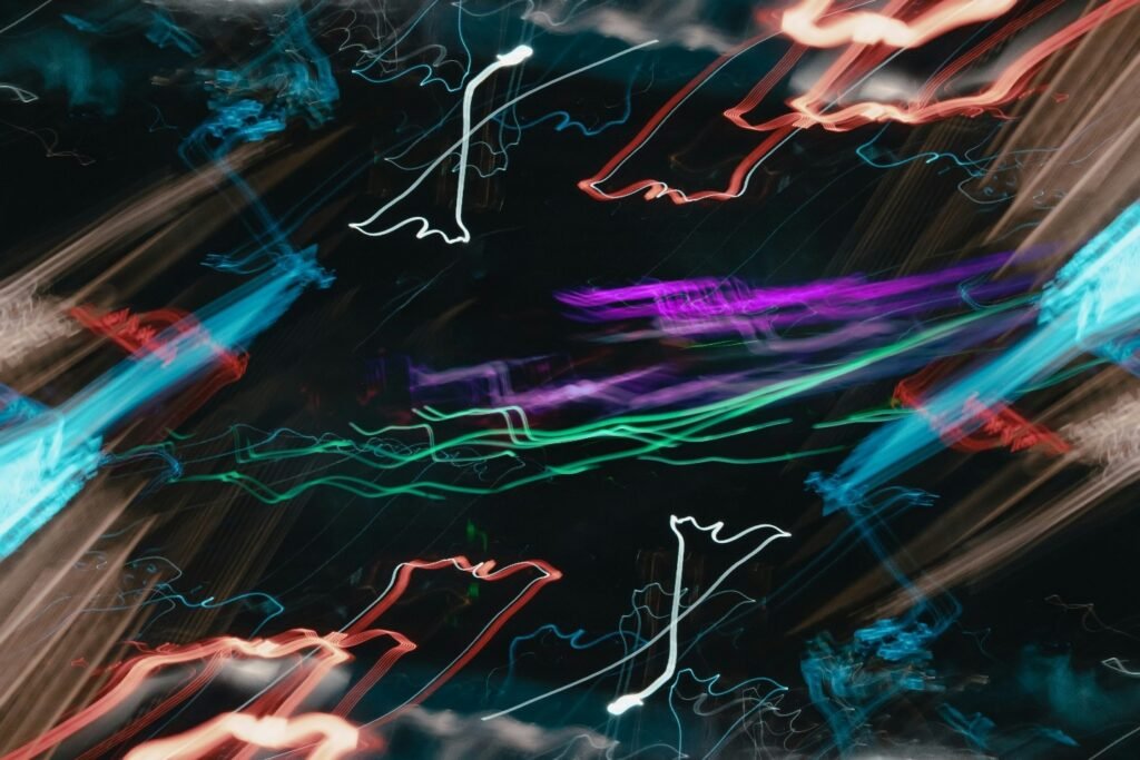 Abstract visualization of quantum simulation technology with dynamic light patterns representing advanced computational processes in molecular research