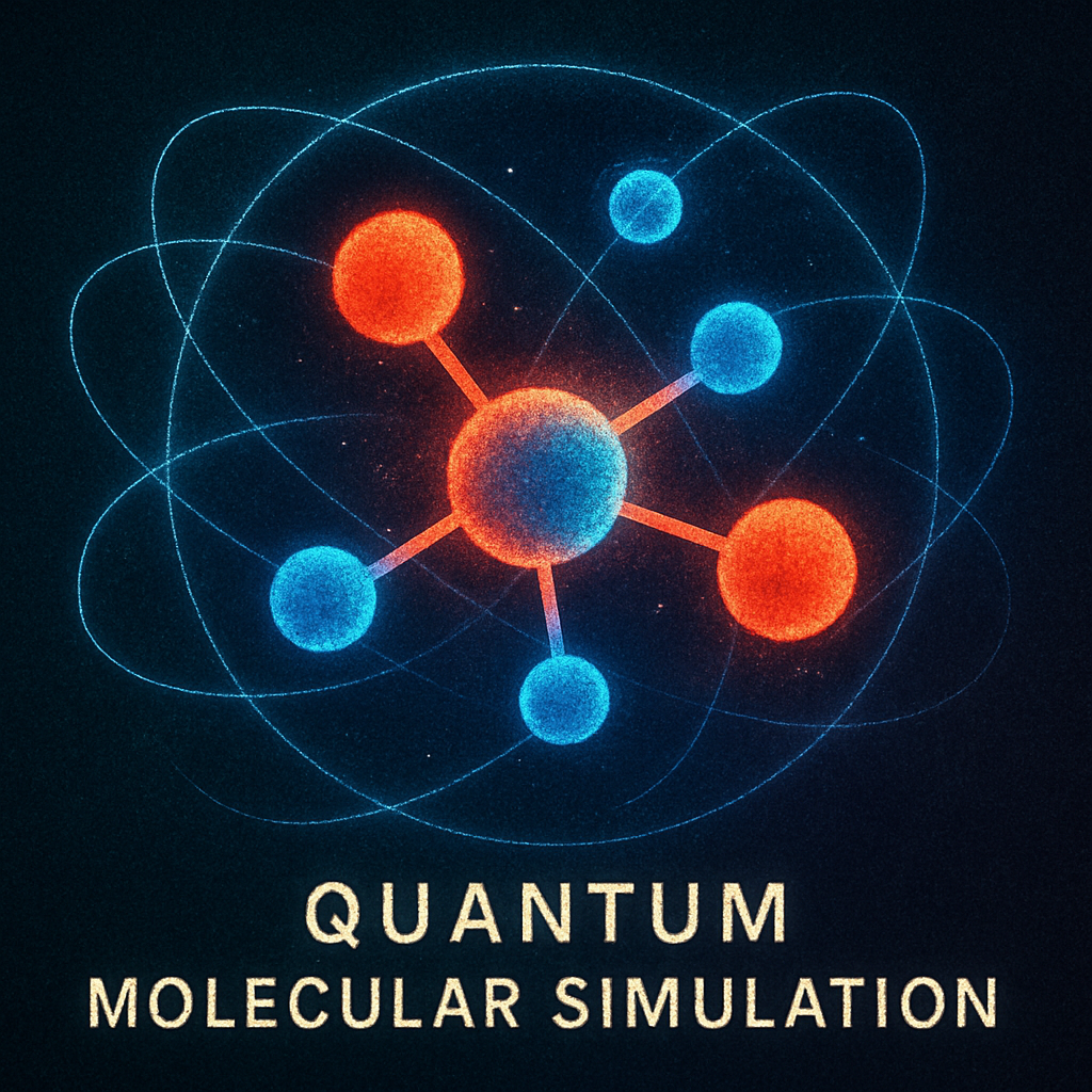Atomic structure visualization representing quantum molecular simulation for analyzing complex molecular interactions