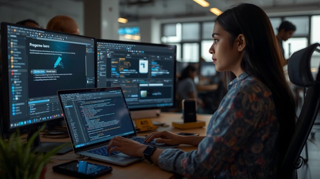 Real person using generative AI tools in India to create content and analyze data in a modern workplace