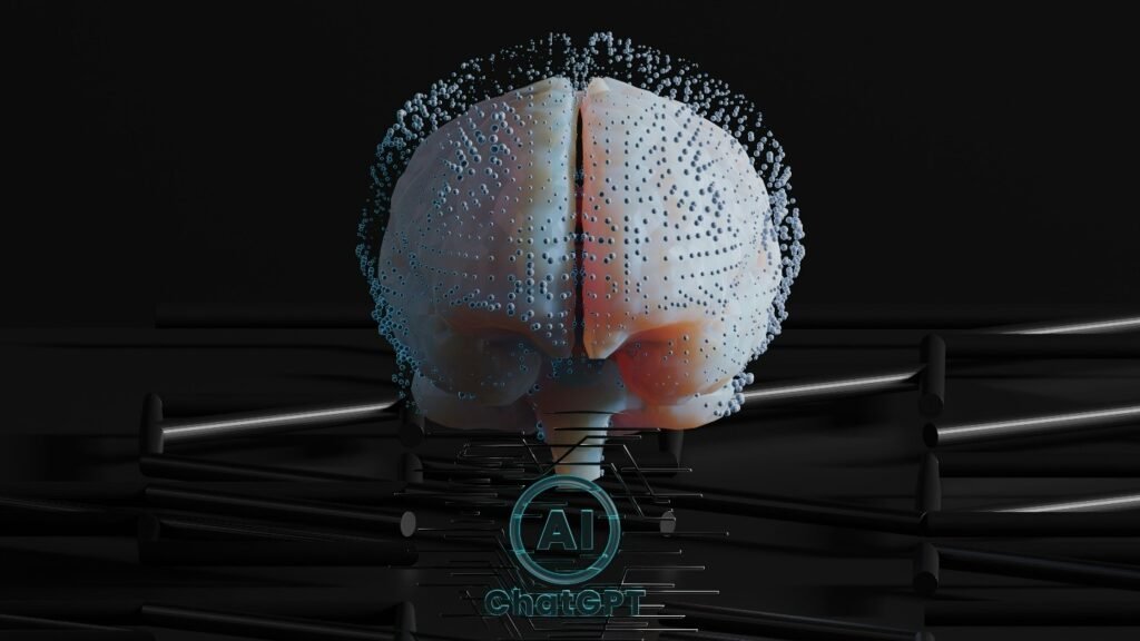 Futuristic AI brain with digital connections symbolizing the future of AI in drug development and precision medicine