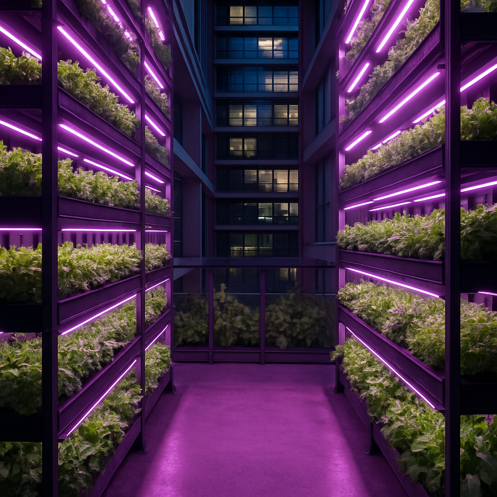 Indoor vertical farming system using smart technology and LED lighting for sustainable urban agriculture