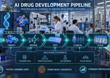 AI drug Development: Pharmaceutical researchers use AI across target identification, molecular design, laboratory testing, clinical development, and manufacturing scale-up.