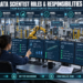 Data scientist and operations manager reviewing governed factory data, experiments, statistical models, deployment readiness, production monitoring, risk controls, and business outcomes.