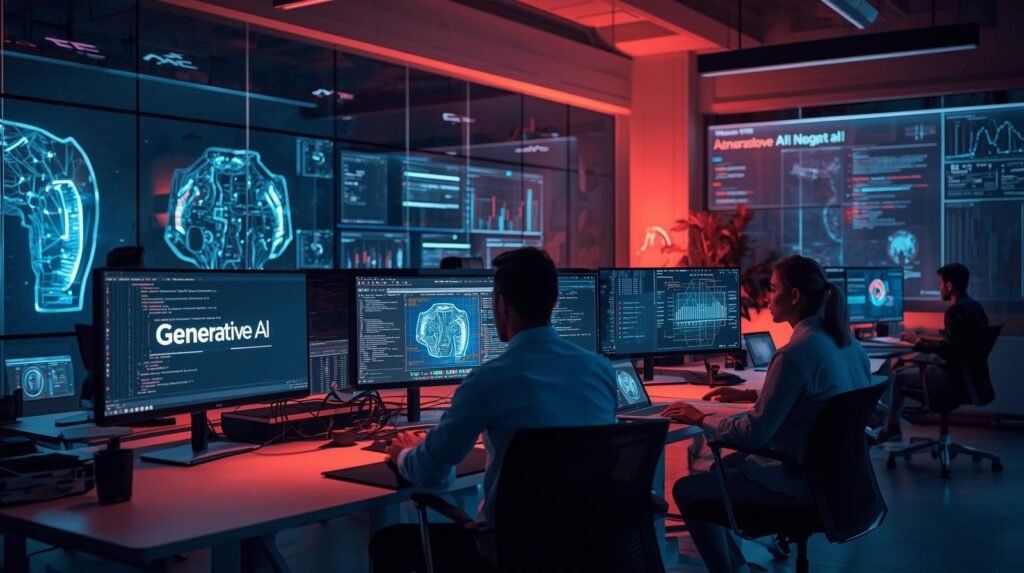 Modern workplace using Generative AI technology for content creation, automation, and intelligent digital innovation.