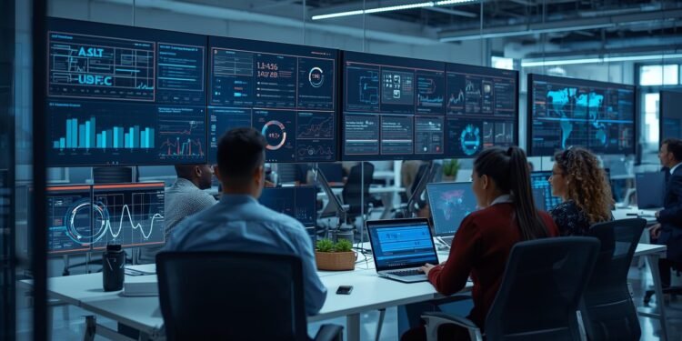 AI ethics specialist reviewing Generative AI systems, transparency metrics, and responsible AI governance in a modern workplace.