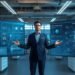 AI engineer comparing Generative AI and Reinforcement Learning systems using advanced analytics dashboards in a modern workplace.