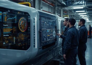 Entrepreneur using AI SEO tools and analytics dashboards in a modern digital marketing workspace.