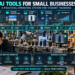 AI tools for Small Businesses: Student founders using AI for research, customer communication, content creation, workflow automation, data analysis, and business monitoring inside a connected small-business microfactory.