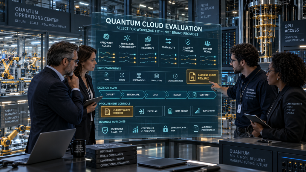 Business, engineering, procurement and cybersecurity leaders evaluating quantum cloud access, workload compatibility, costs, portability and security controls.