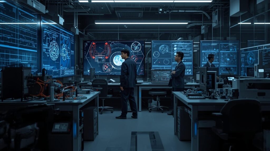 Scientists conducting DARPA-inspired quantum research using advanced quantum computing, sensing, and information science technologies in a modern laboratory