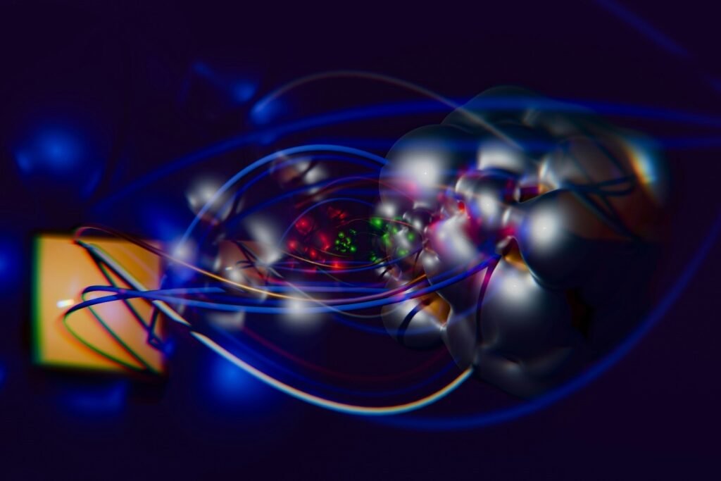Advanced quantum technology visualization with a futuristic processor, crystal structures, and interconnected systems representing DARPA-driven scientific and technological breakthroughs