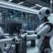 Embodied AI robots interacting with their environment and collaborating with humans using advanced sensors, machine learning, and intelligent decision-making.
