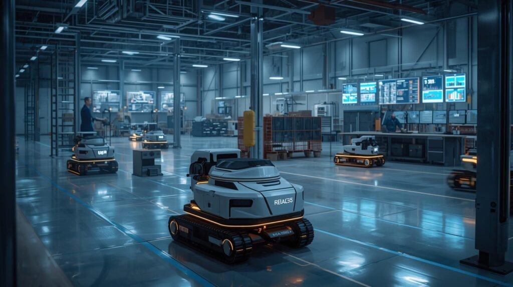 Mobile robotics systems operating autonomously in a smart warehouse using AI, sensors, and real-time navigation technology