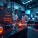 Scientists conducting neutral atom quantum research using optical tweezers, laser systems, and atomic qubits in an advanced quantum computing laboratory.